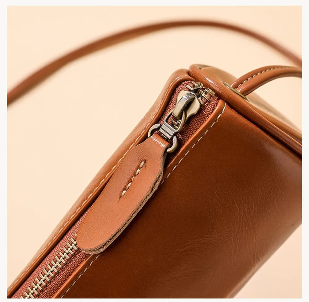 Genuine Leather Cylinder Crossbody Bag for Women | Small Barrel Purse | Vegan Leather Shoulder Bag | Casual Wallet (Green)
