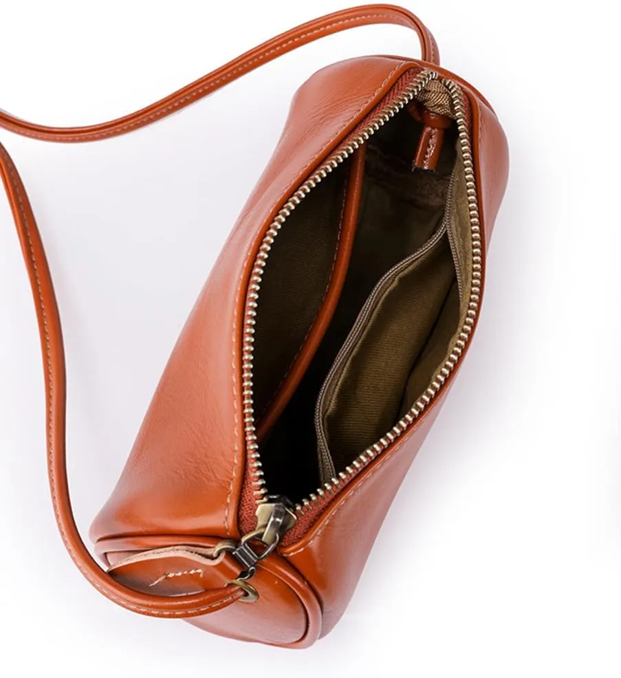 Genuine Leather Cylinder Crossbody Bag for Women | Small Barrel Purse | Vegan Leather Shoulder Bag | Casual Wallet (Green)