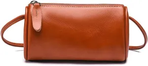 Genuine Leather Cylinder Crossbody Bag for Women | Small Barrel Purse | Vegan Leather Shoulder Bag | Casual Wallet (Green)