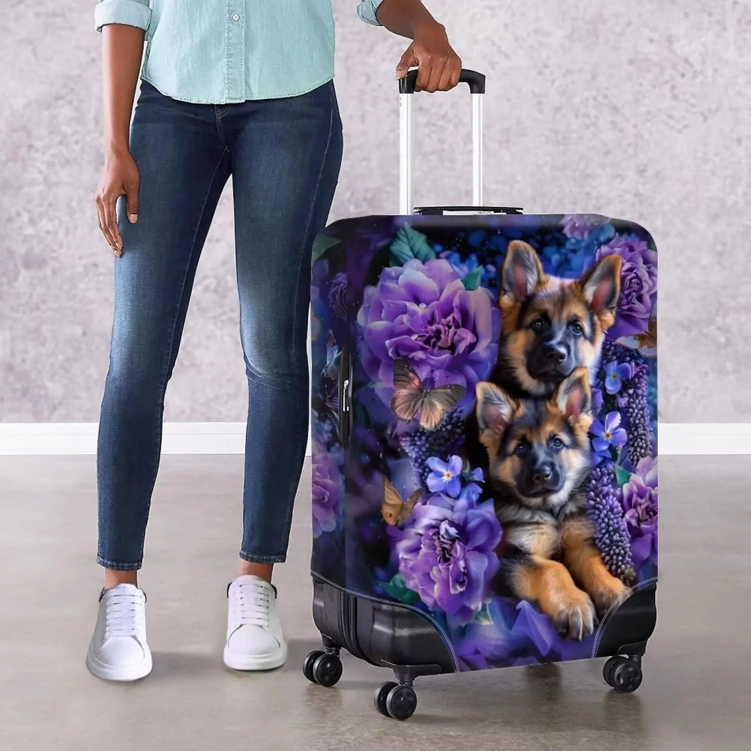 German Shepherd Dog Luggage Covers for Suitcase 25-28 Inch Baggage Covers Dust-Proof Trolley Cover for Business Vacation Travel Accessories Hiking Camping Trip