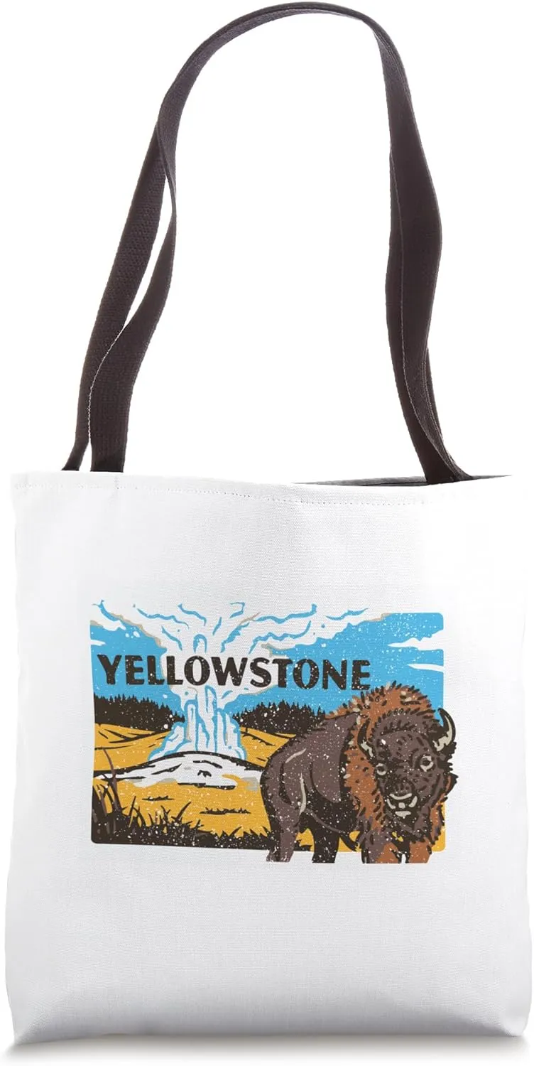 Geyser And Bison Buffalo In Yellowstone National Park Tote Bag
