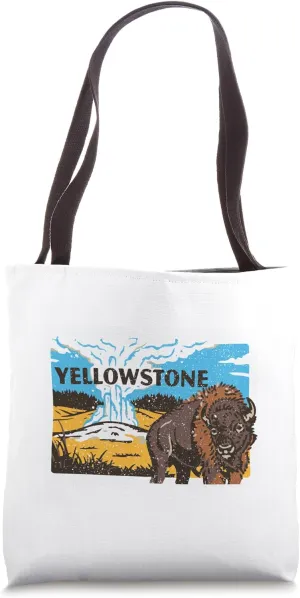 Geyser And Bison Buffalo In Yellowstone National Park Tote Bag
