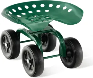 Giantex Garden Cart, Rolling Workseat with 4 Wheels, Garden Stool 360° Swivel Work Seat & Adjustable Height, Heavy Duty Wagon Scooter for Gardening for Patio Garden, Lawn, Yard (Green)