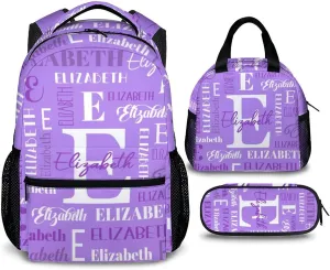Girls School Backpacks, Set of 3 Kids Backpack for Students, Personalized Name Bookbag with Lunch Box for Travel, Camping, Casual Bookbag with Pencil Case Matching Combo for Kindergarten Preschool