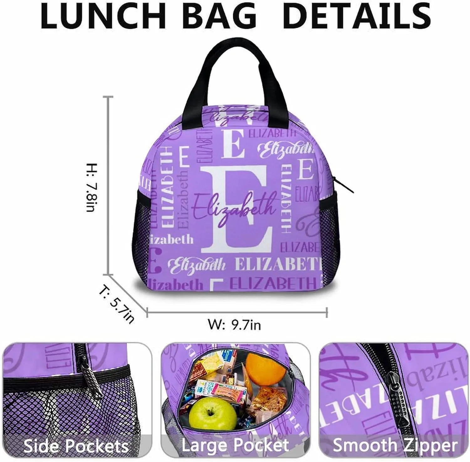Girls School Backpacks, Set of 3 Kids Backpack for Students, Personalized Name Bookbag with Lunch Box for Travel, Camping, Casual Bookbag with Pencil Case Matching Combo for Kindergarten Preschool