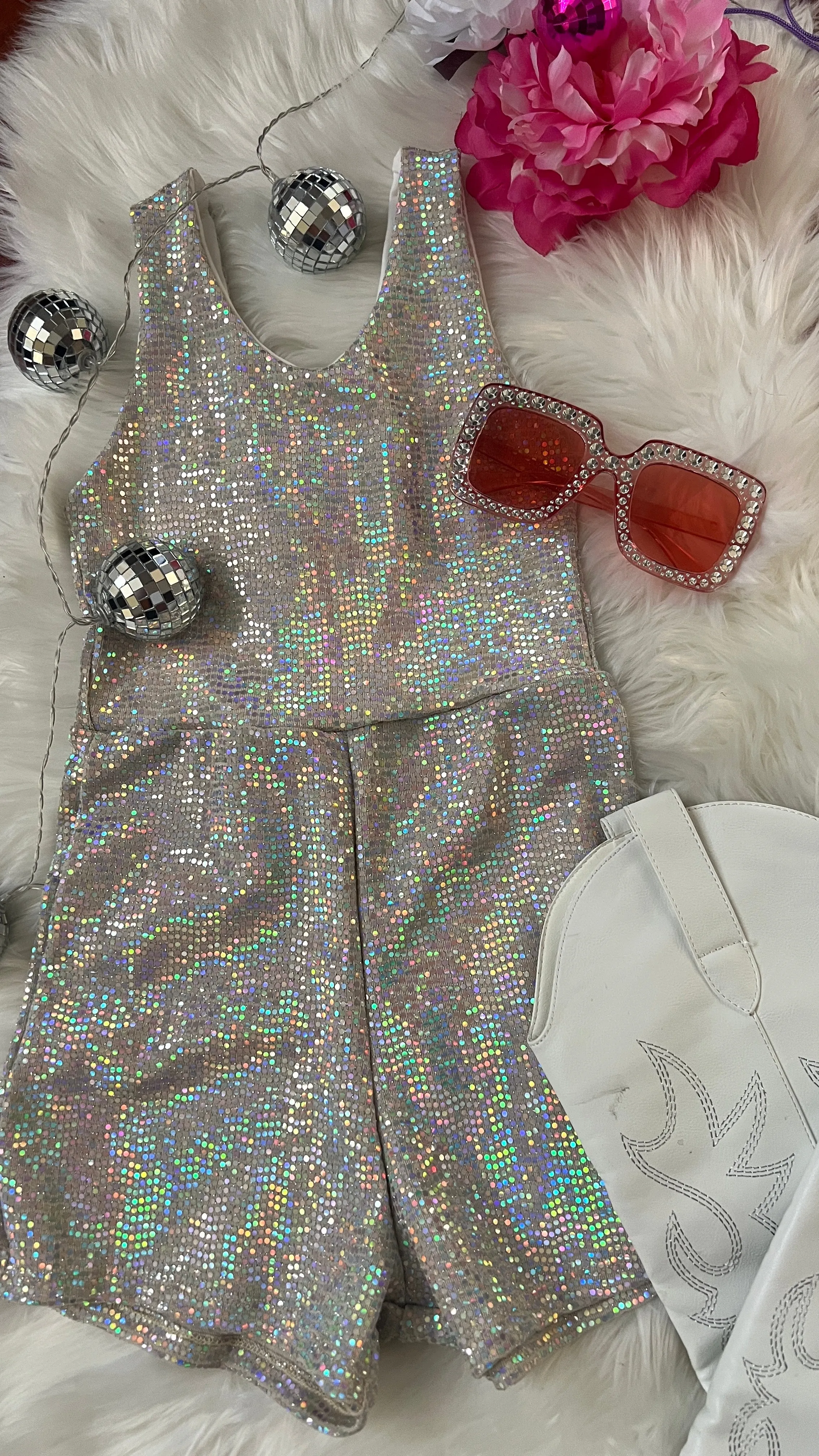 Girls Silver Sparkly Tank Romper