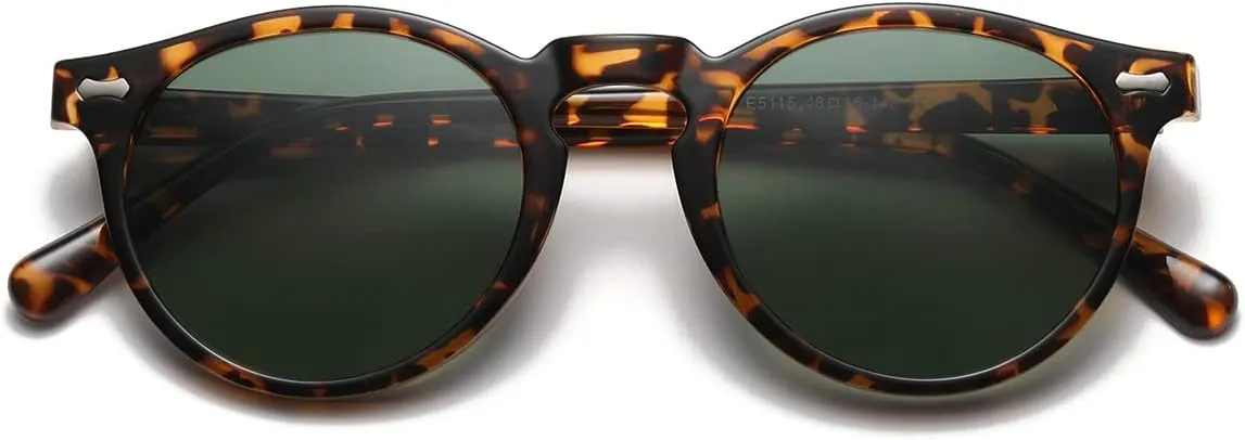 Gleyemor Vintage Polarized Sunglasses for Men Round Sunglasses UV400 Protection Retro Hand-crafted Acetate Frame
