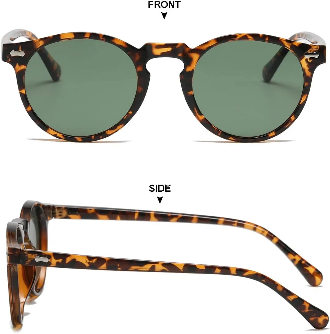 Gleyemor Vintage Polarized Sunglasses for Men Round Sunglasses UV400 Protection Retro Hand-crafted Acetate Frame