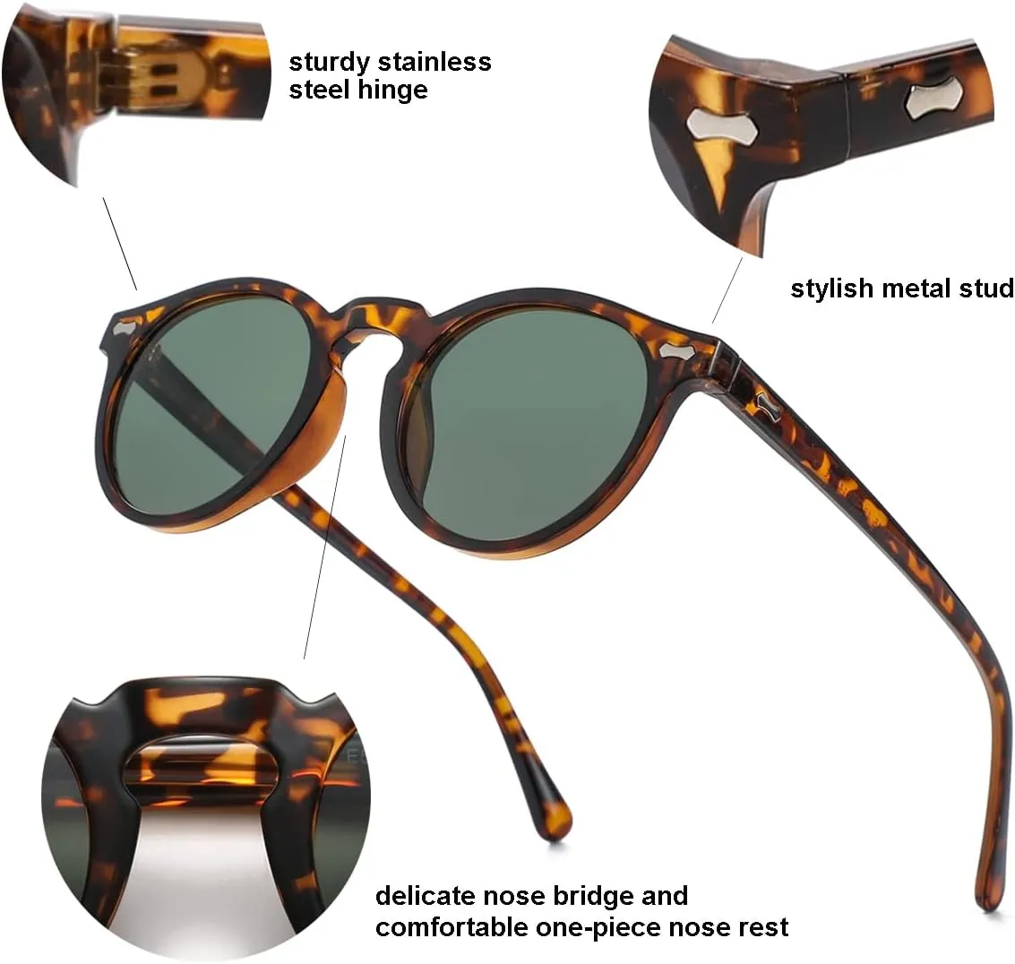 Gleyemor Vintage Polarized Sunglasses for Men Round Sunglasses UV400 Protection Retro Hand-crafted Acetate Frame