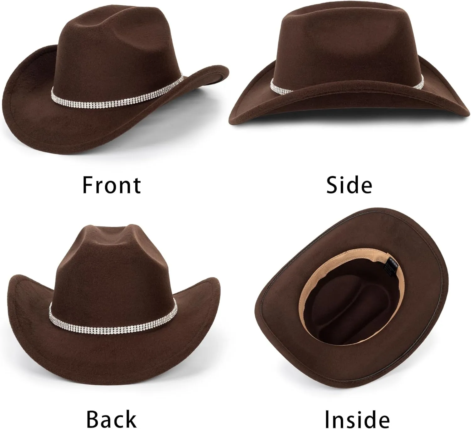 Glitter Silver Black Cowboy Hats for Women - Western Sparkly Rhinestone Cowgirl Hat for Ladies Size M-L