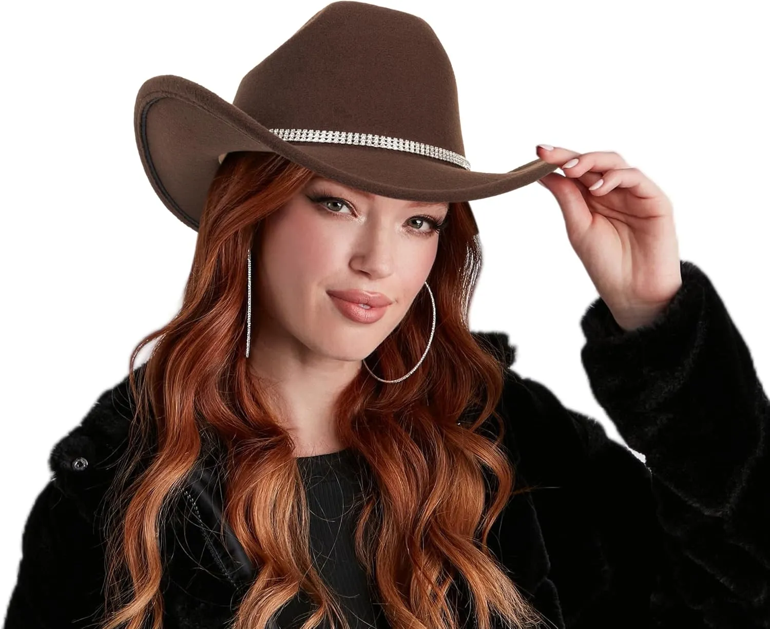 Glitter Silver Black Cowboy Hats for Women - Western Sparkly Rhinestone Cowgirl Hat for Ladies Size M-L