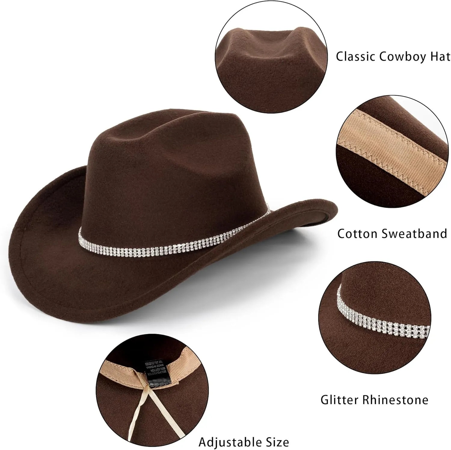Glitter Silver Black Cowboy Hats for Women - Western Sparkly Rhinestone Cowgirl Hat for Ladies Size M-L