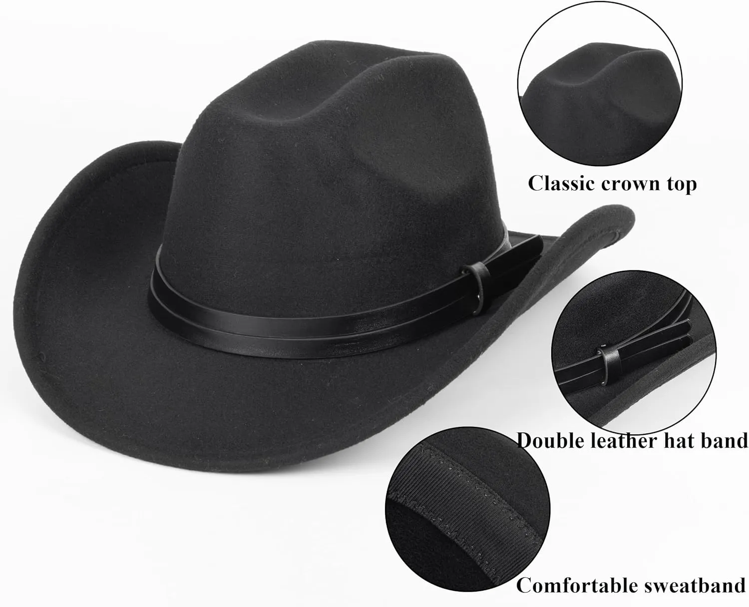 Glitter Silver Black Cowboy Hats for Women - Western Sparkly Rhinestone Cowgirl Hat for Ladies Size M-L