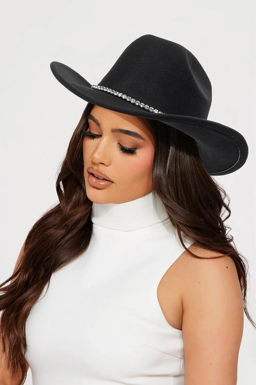 Glitter Silver Black Cowboy Hats for Women - Western Sparkly Rhinestone Cowgirl Hat for Ladies Size M-L