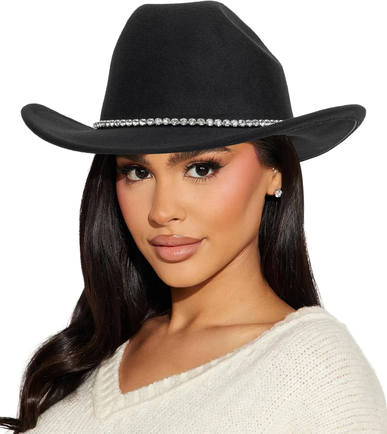 Glitter Silver Black Cowboy Hats for Women - Western Sparkly Rhinestone Cowgirl Hat for Ladies Size M-L