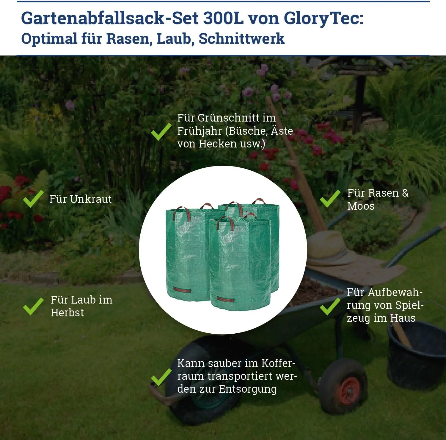 Glorytec 3-Pack 80 Gallons Garden Bag - Extra Large Reusable Leaf Bags - Garden Waste Bags - Collapsible Gardening Containers for Lawn and Yard Waste - 4 Handles