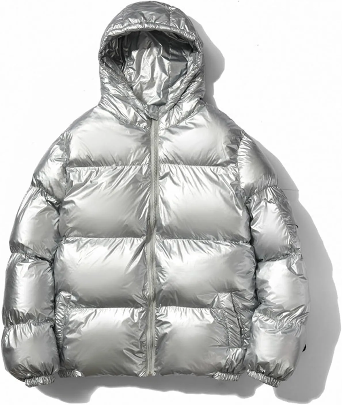 Glossy Puffer Jacket Men Hooded Down Jacket Zip up Quilted Jacket Warm Padded Jacket Insulated Winter Coat with Pockets