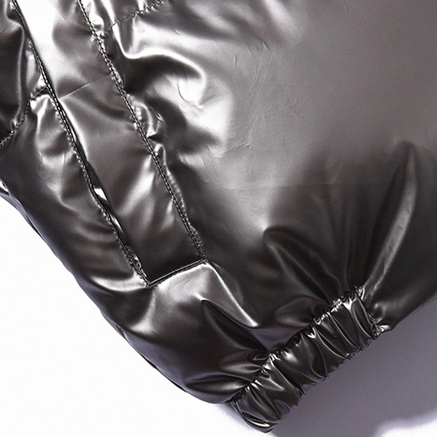 Glossy Puffer Jacket Men Hooded Down Jacket Zip up Quilted Jacket Warm Padded Jacket Insulated Winter Coat with Pockets