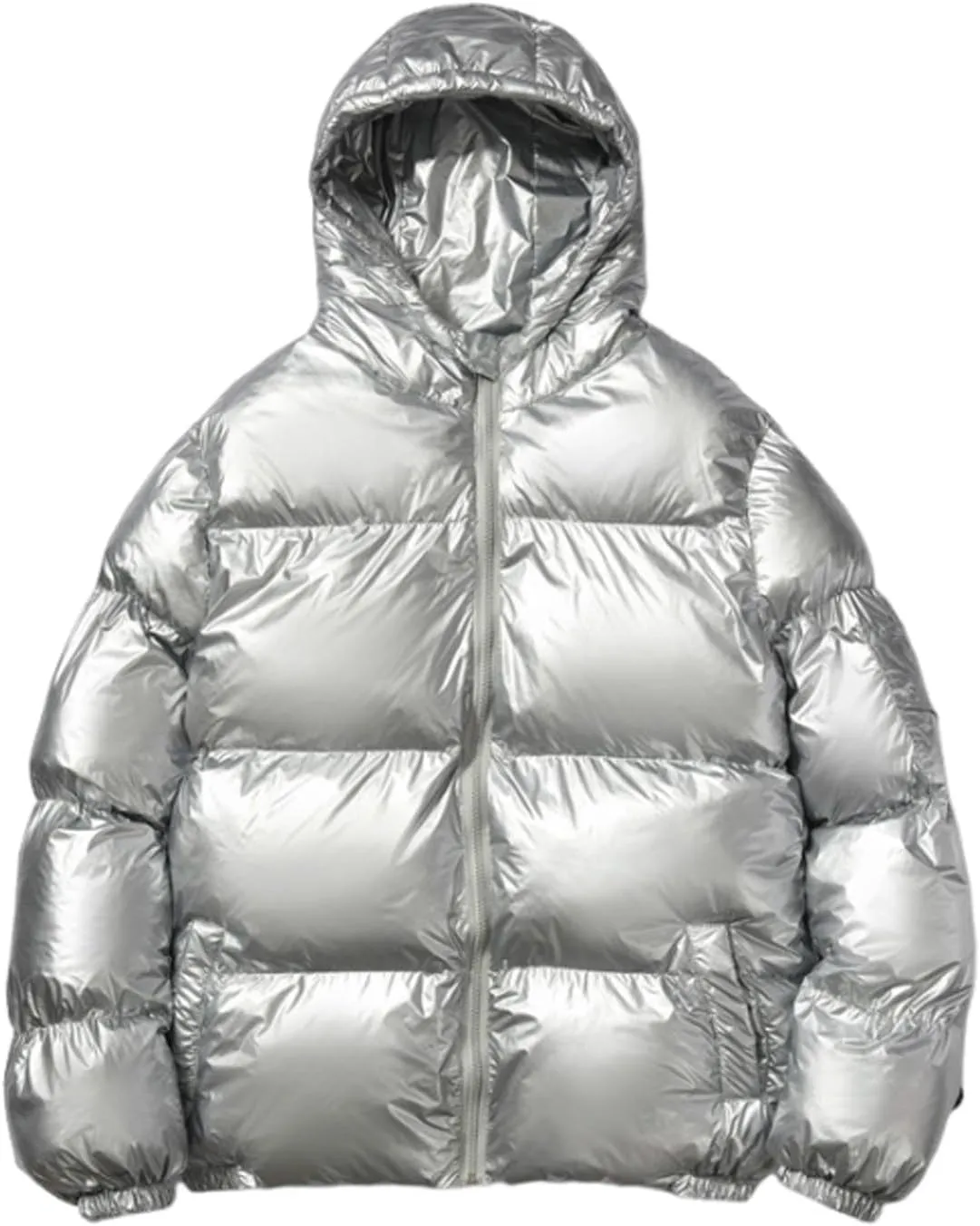 Glossy Puffer Jacket Men Hooded Down Jacket Zip up Quilted Jacket Warm Padded Jacket Insulated Winter Coat with Pockets