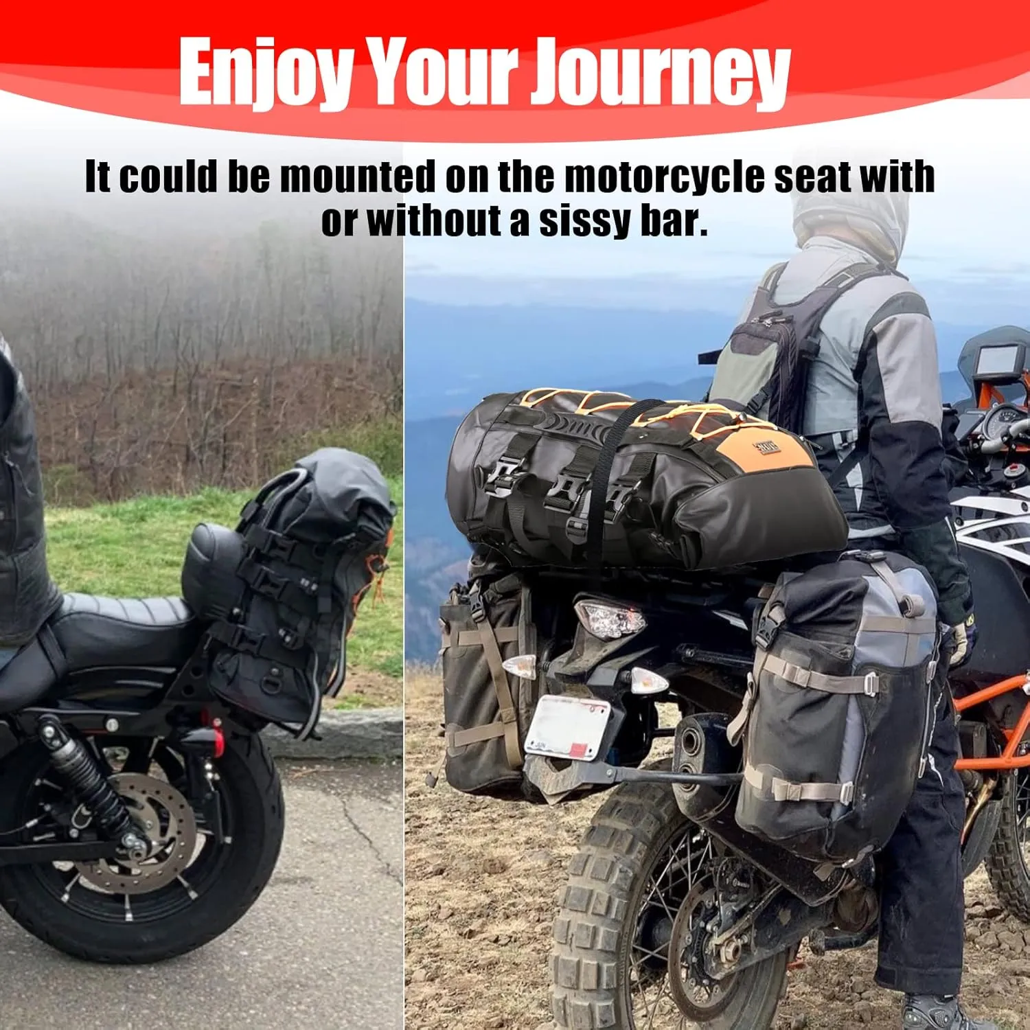 Goldfire Expandable Motorcycle Travel Luggage Sissy Bar Bag, Weather Resistant Tail Duffle Bag Backpack with Sissy Bar Straps