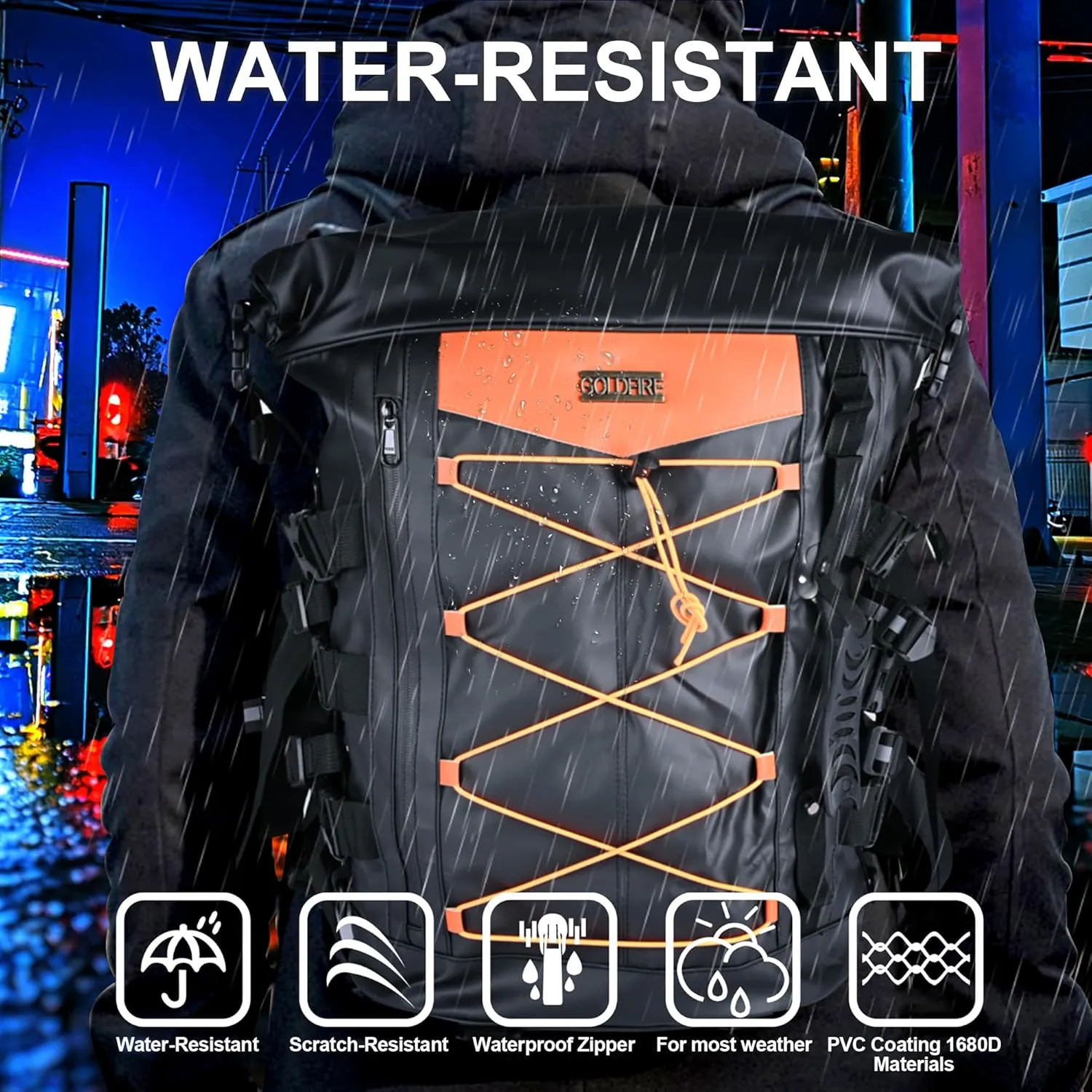 Goldfire Expandable Motorcycle Travel Luggage Sissy Bar Bag, Weather Resistant Tail Duffle Bag Backpack with Sissy Bar Straps