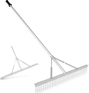 Goplus Landscape Rake 36 Inch, Aluminum Rake Head w/36 Tines and 68" Long Non-Slip Handle, Yard Rake Tool for Loosening & Leveling Soil, Landscaping Rake Beach Garden Lawn Care, Collecting Leaves