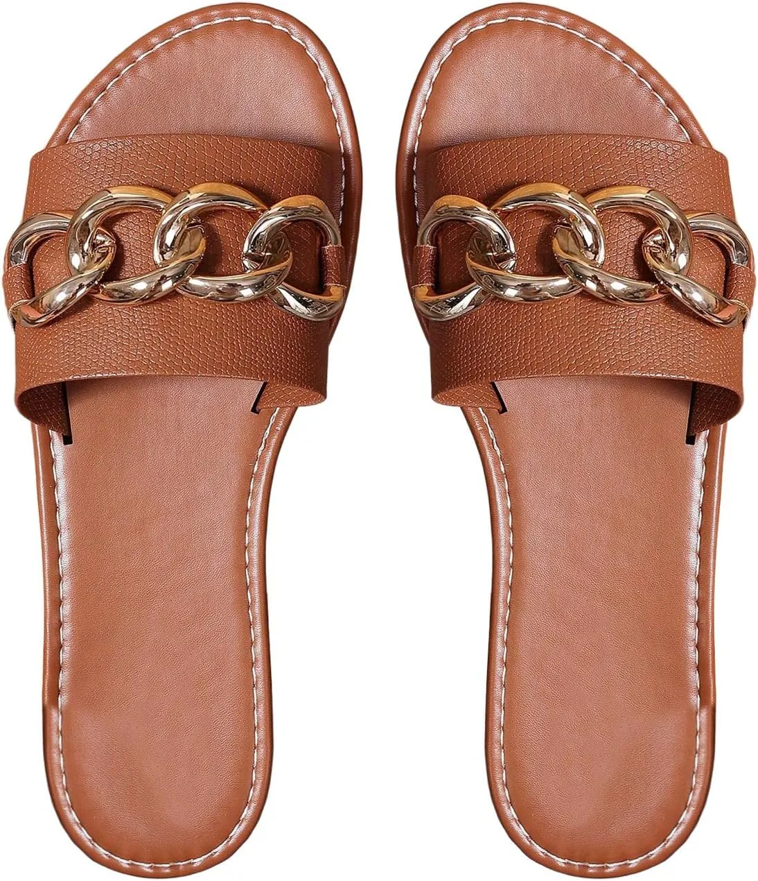 GORGLITTER Women's Sparkly Chain Link Open Toe Slide Sandals Slip On Dressy Summer Flat Sandals