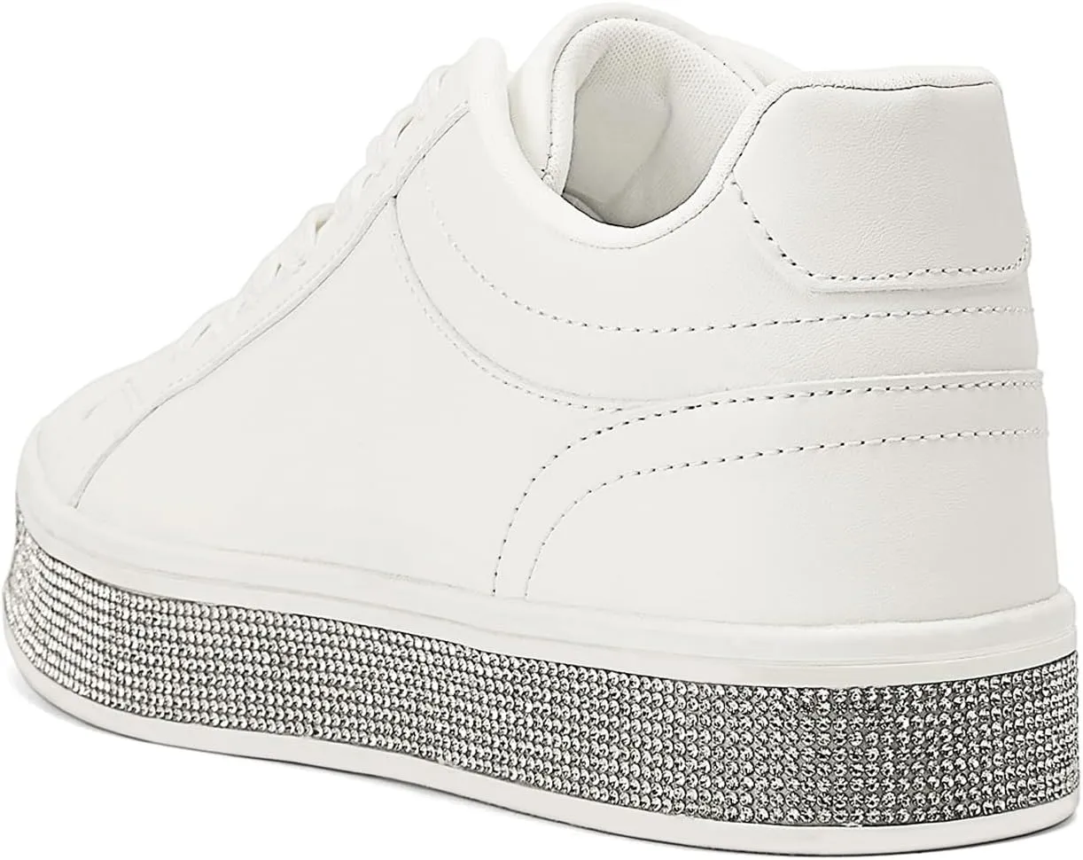 GOSERCE Women's Fashion Sneakers with Sparkly Glitter Rhinestone Sneakers Platform Tennis Shoes Trendy Cute Comfortable Casual Dressy Wedding Bridal Walking Concert Fall
