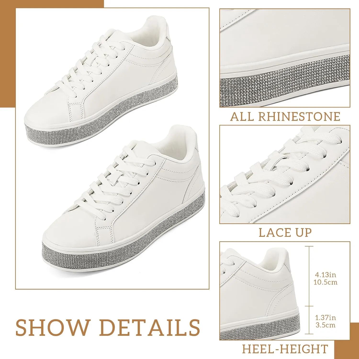 GOSERCE Women's Fashion Sneakers with Sparkly Glitter Rhinestone Sneakers Platform Tennis Shoes Trendy Cute Comfortable Casual Dressy Wedding Bridal Walking Concert Fall