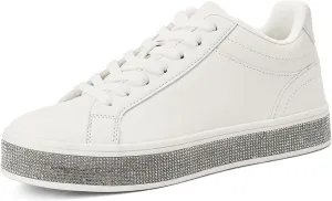 GOSERCE Women's Fashion Sneakers with Sparkly Glitter Rhinestone Sneakers Platform Tennis Shoes Trendy Cute Comfortable Casual Dressy Wedding Bridal Walking Concert Fall