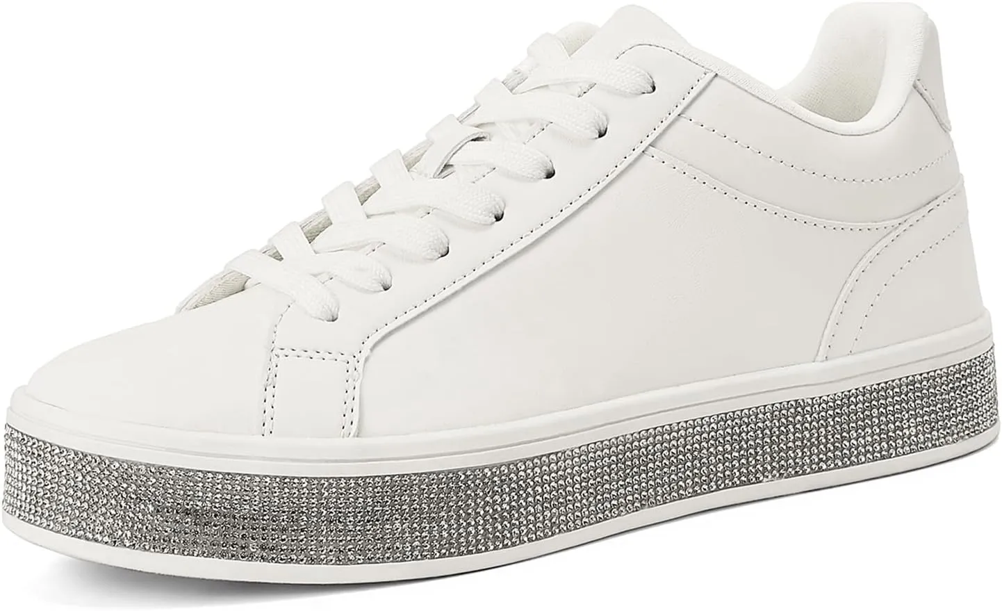 GOSERCE Women's Fashion Sneakers with Sparkly Glitter Rhinestone Sneakers Platform Tennis Shoes Trendy Cute Comfortable Casual Dressy Wedding Bridal Walking Concert Fall