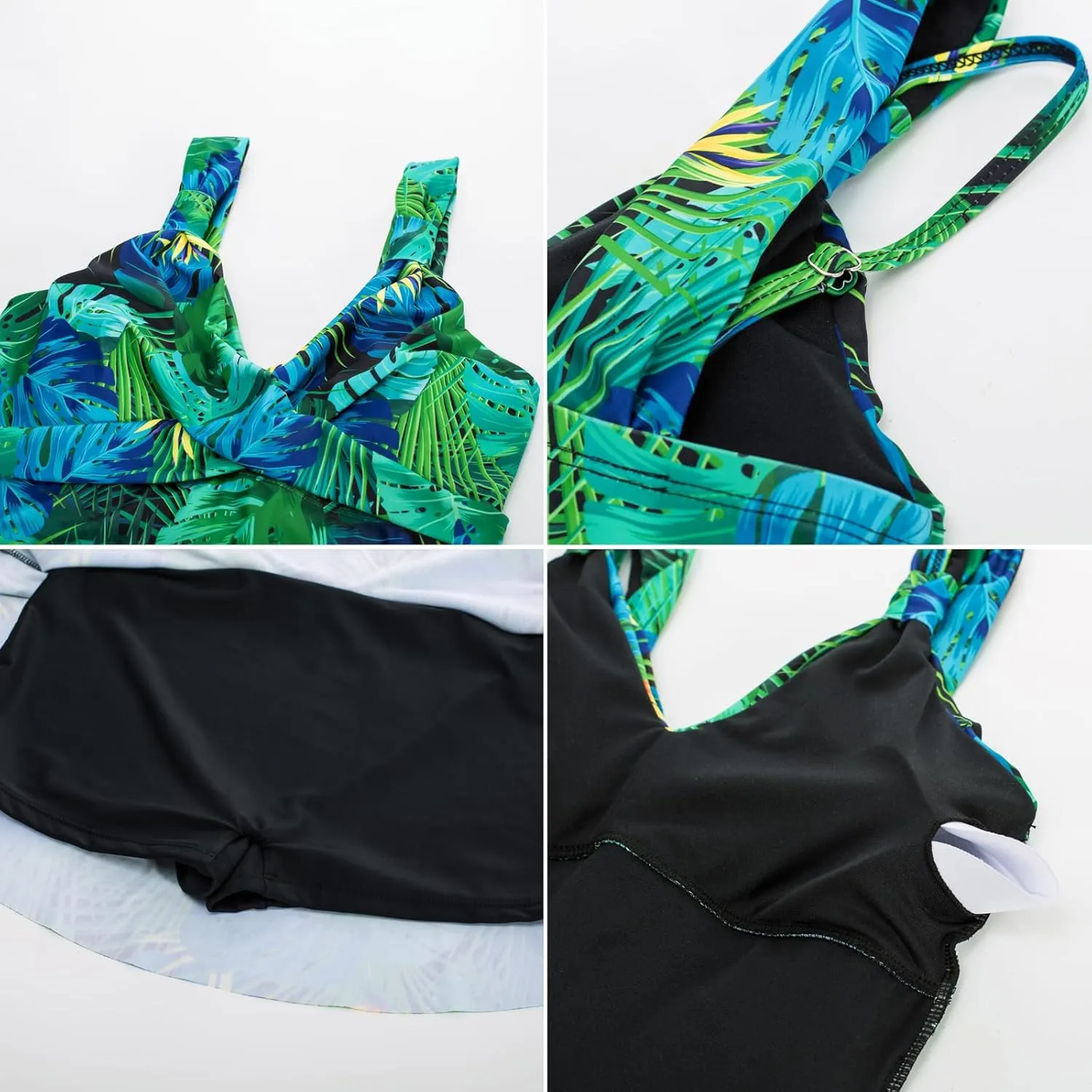 GRACE KARIN Women's One Piece Swimdress Tummy Control Bathing Suit V Neck Swimsuit Ruched Skirt Swimwear