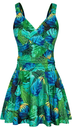GRACE KARIN Women's One Piece Swimdress Tummy Control Bathing Suit V Neck Swimsuit Ruched Skirt Swimwear