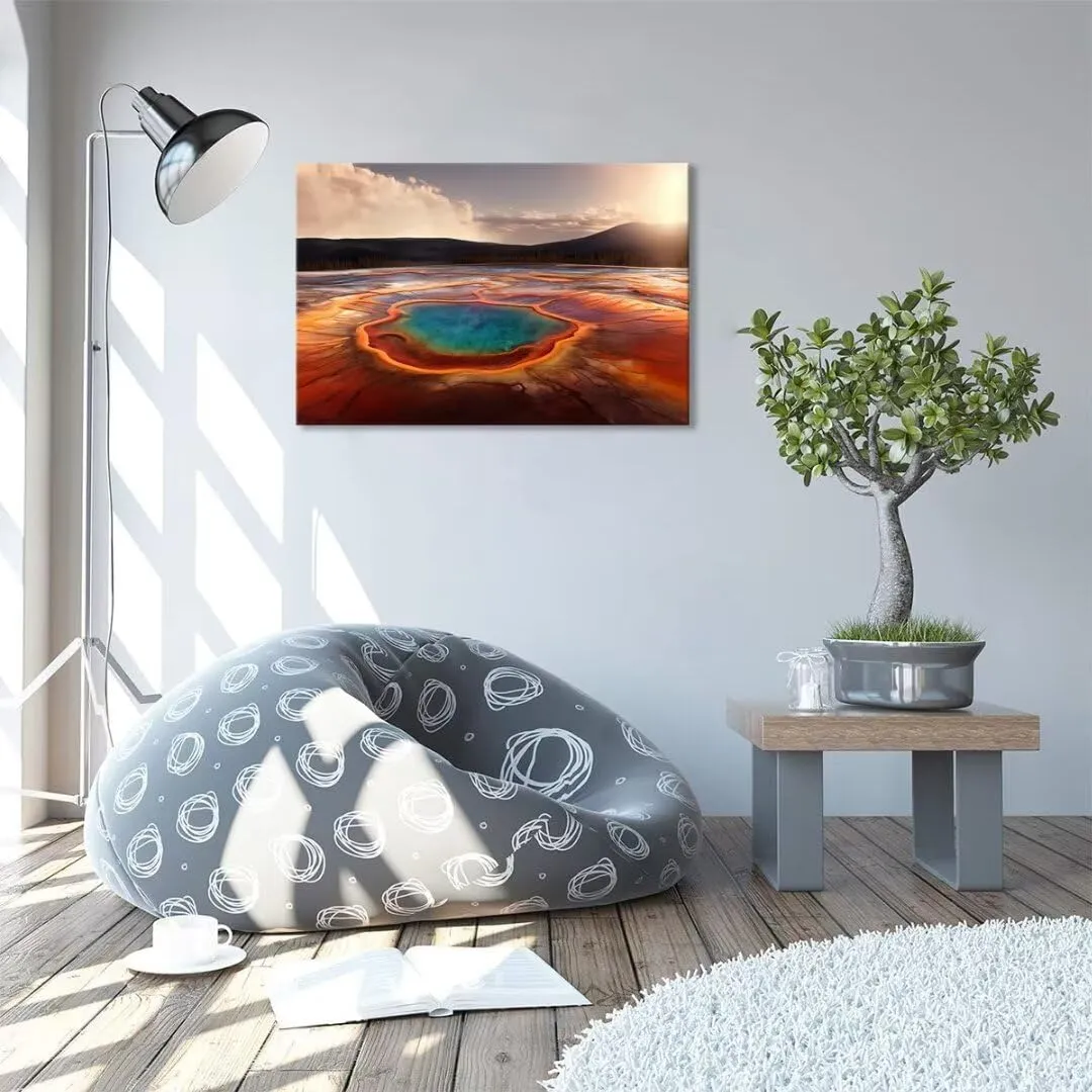 Grand Prismatic Spring USA Yellowstone National Park Wall Art for Living Room Bedroom Home Decorations Yellowstone National Park Picture Framed Artwork Canvas Prints Ready to Hang(28''H x 44''W)