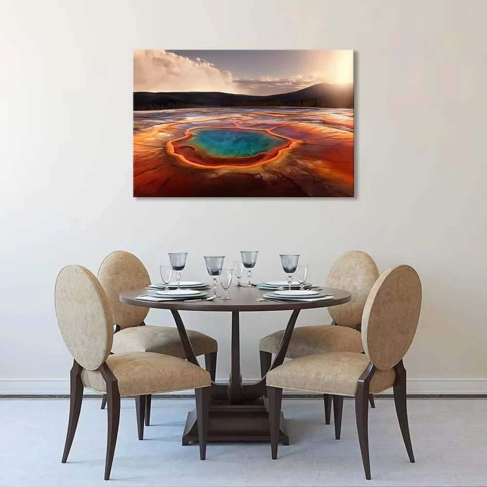 Grand Prismatic Spring USA Yellowstone National Park Wall Art for Living Room Bedroom Home Decorations Yellowstone National Park Picture Framed Artwork Canvas Prints Ready to Hang(28''H x 44''W)