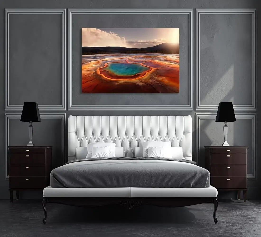 Grand Prismatic Spring USA Yellowstone National Park Wall Art for Living Room Bedroom Home Decorations Yellowstone National Park Picture Framed Artwork Canvas Prints Ready to Hang(28''H x 44''W)