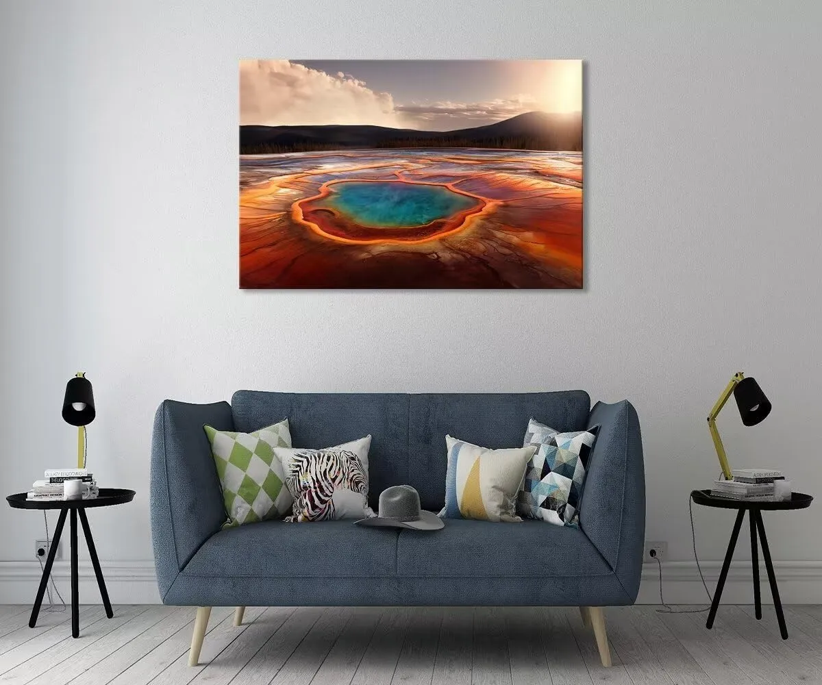 Grand Prismatic Spring USA Yellowstone National Park Wall Art for Living Room Bedroom Home Decorations Yellowstone National Park Picture Framed Artwork Canvas Prints Ready to Hang(28''H x 44''W)