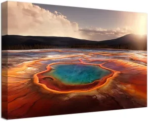 Grand Prismatic Spring USA Yellowstone National Park Wall Art for Living Room Bedroom Home Decorations Yellowstone National Park Picture Framed Artwork Canvas Prints Ready to Hang(28''H x 44''W)