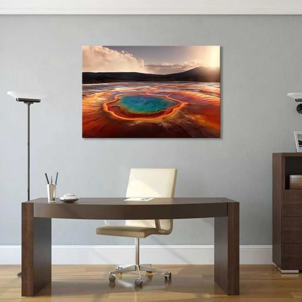 Grand Prismatic Spring USA Yellowstone National Park Wall Art for Living Room Bedroom Home Decorations Yellowstone National Park Picture Framed Artwork Canvas Prints Ready to Hang(28''H x 44''W)