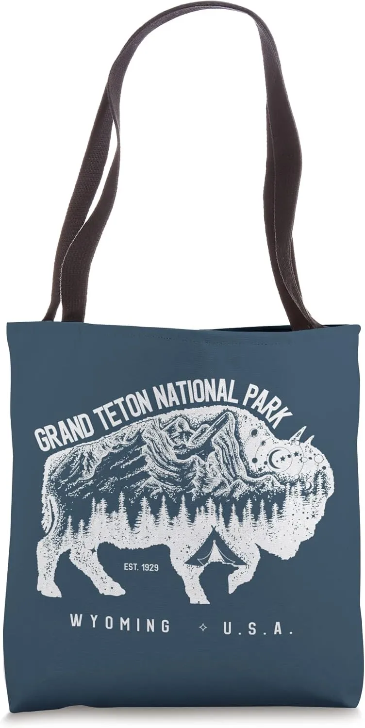 Grand Teton National Park Bison Buffalo WY Camping Tote Bag