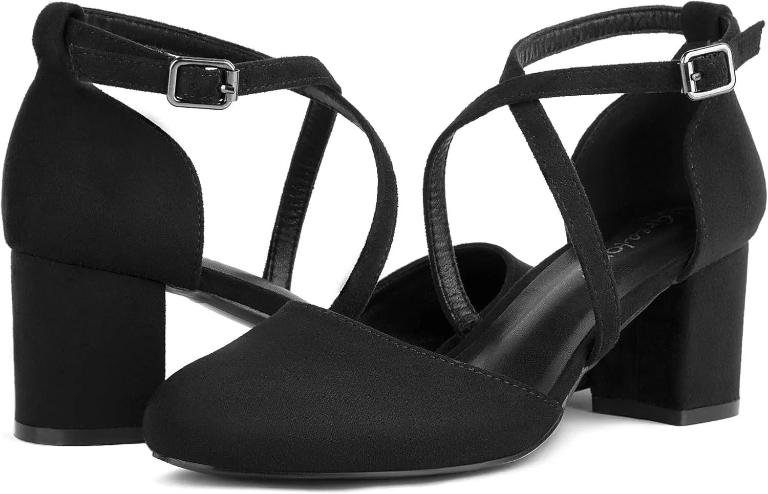 Greatonu Women's Low Block Heeled Dress Pumps Closed Round Toe Cross Strap Wedding Bridal Party Office Shoes 2.5 Inch