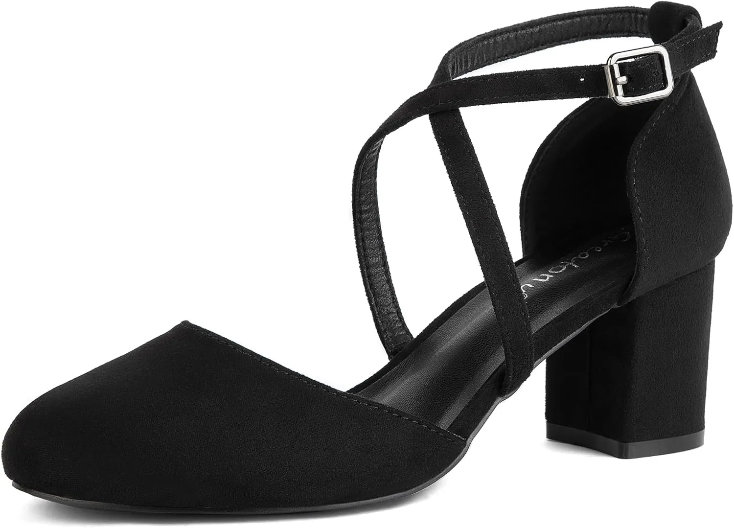 Greatonu Women's Low Block Heeled Dress Pumps Closed Round Toe Cross Strap Wedding Bridal Party Office Shoes 2.5 Inch