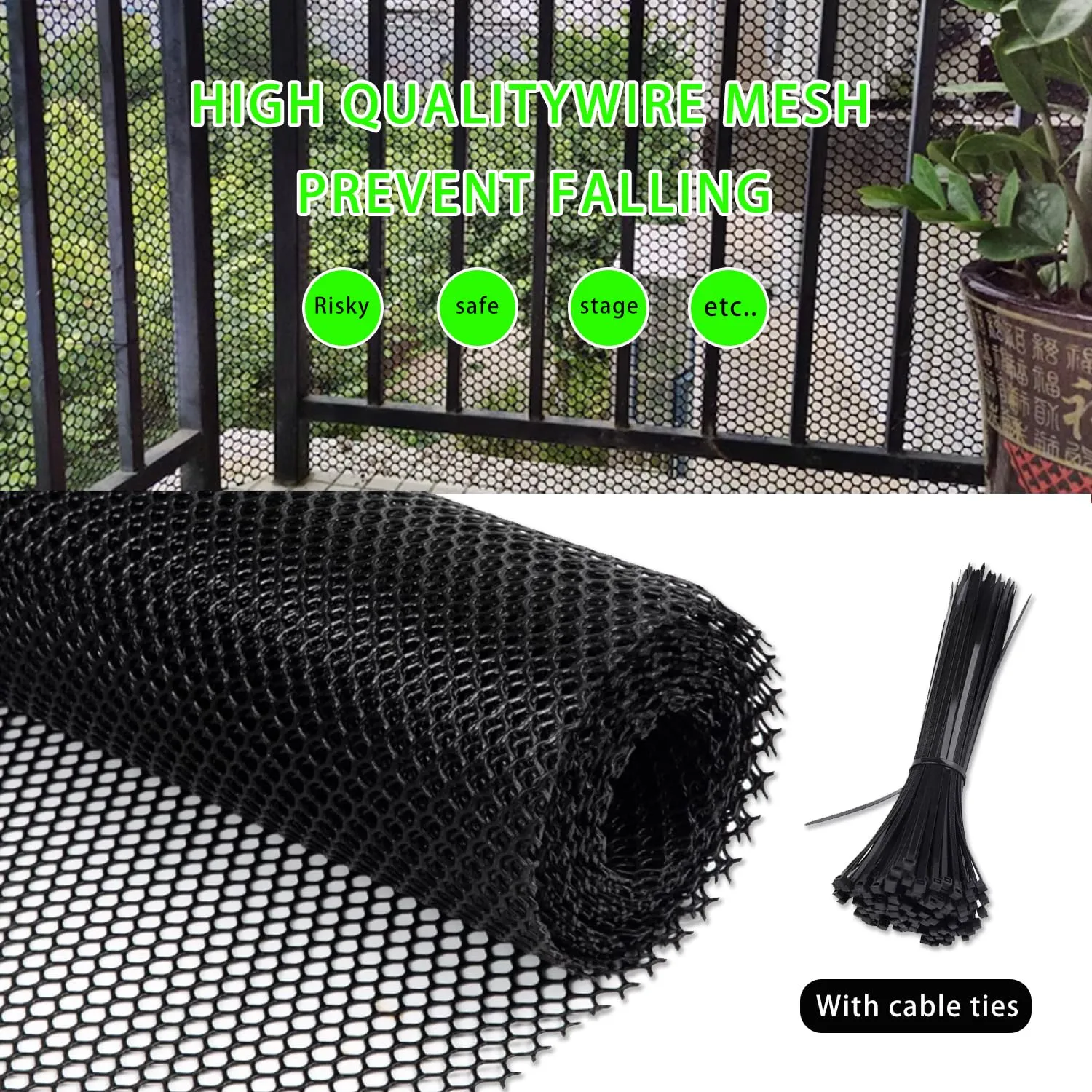 Green Plastic Wire Mesh Fence 15.7IN x 26FT Roll - Durable Plastic Chicken Wire Mesh - Ideal for Poultry, Dogs, Cats, Snake Barrier & Gardening