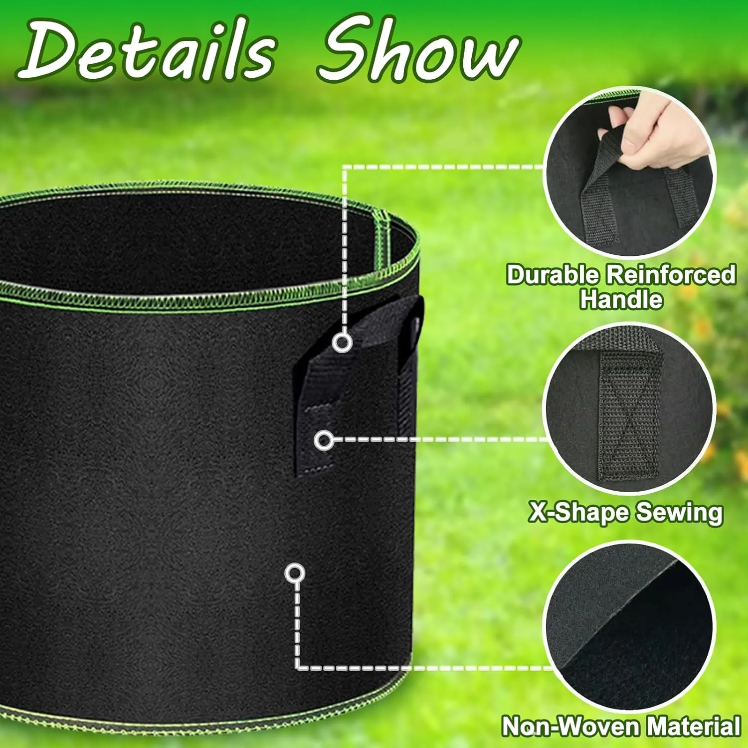 Grow Bags 6 Pcs - 5 Gallon Grow Bags with Durable Handles, Thickened Nonwoven Grow Bag to Grow Vegetables, Grow Bags 5 Gallon for Outdoor Fruits Flowers Potato Tomato Planting, Black