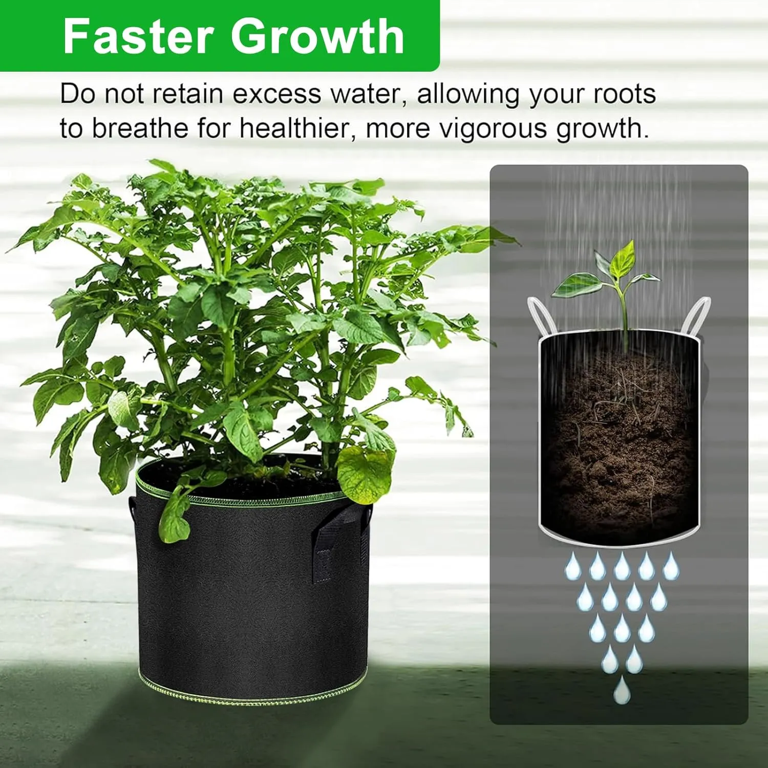 Grow Bags 6 Pcs - 5 Gallon Grow Bags with Durable Handles, Thickened Nonwoven Grow Bag to Grow Vegetables, Grow Bags 5 Gallon for Outdoor Fruits Flowers Potato Tomato Planting, Black