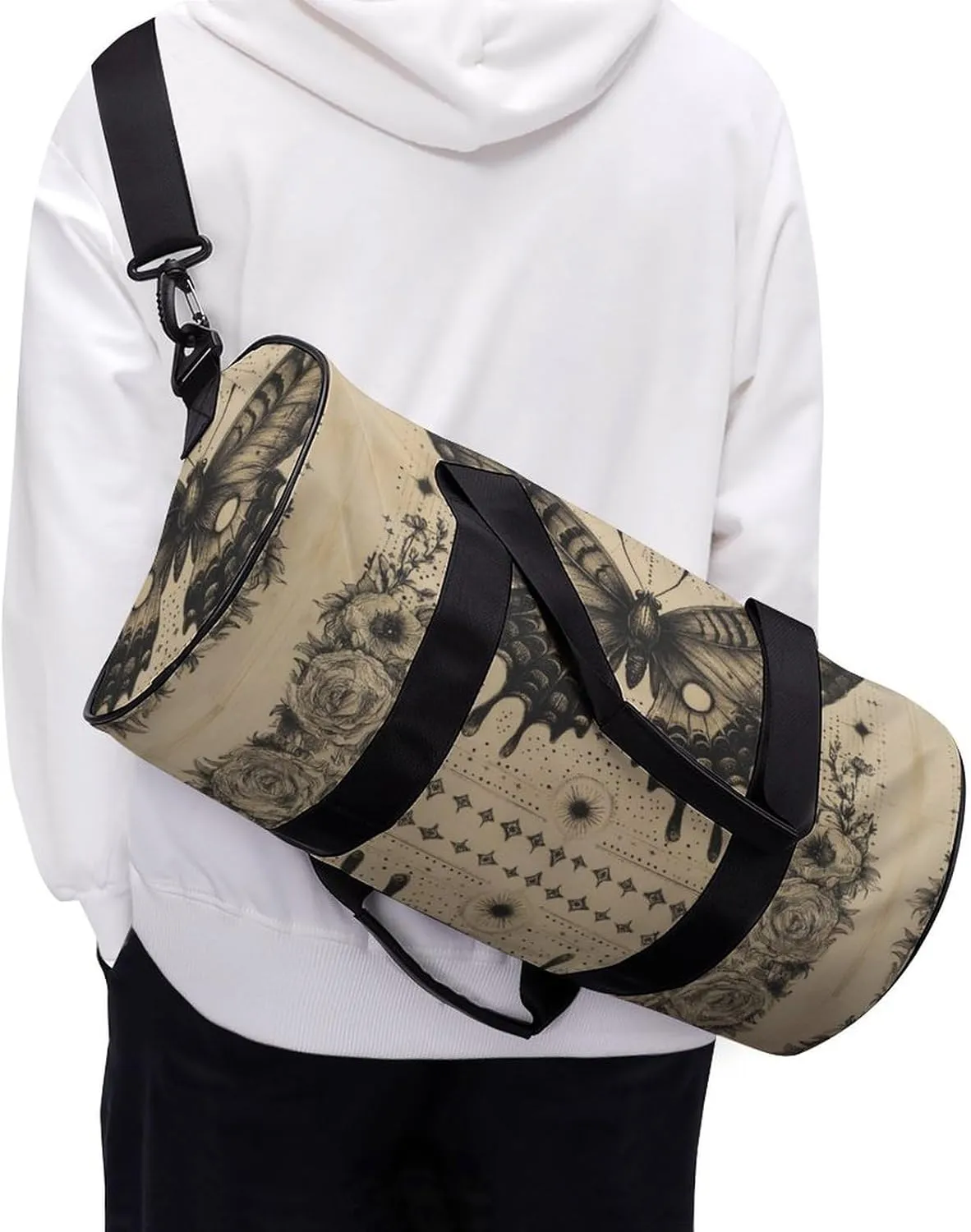 Gym Bag for Men Women Lightweight Sports Duffle Bag with Multiple Compartments Cylindrical Gym Bag for Fitness Travel And Outdoor Activities Ater Resistant Yoga Bag Training Bag Celestial Butterfly