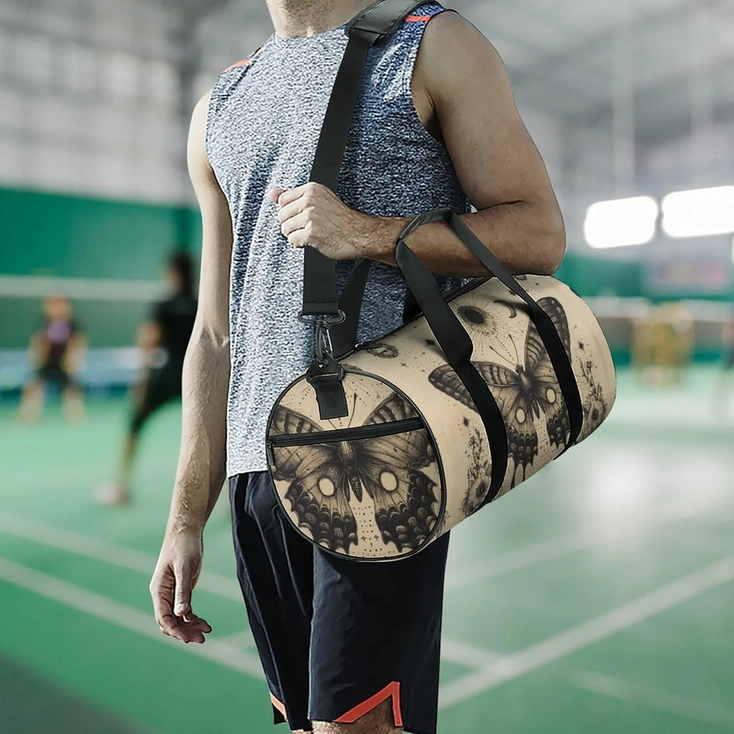 Gym Bag for Men Women Lightweight Sports Duffle Bag with Multiple Compartments Cylindrical Gym Bag for Fitness Travel And Outdoor Activities Ater Resistant Yoga Bag Training Bag Celestial Butterfly