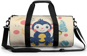 Gym Bag for Men Women Lightweight Sports Duffle Bag with Multiple Compartments Cylindrical Gym Bag for Fitness Travel And Outdoor Activities Ater Resistant Yoga Bag Training Bag Cheerful Monkey