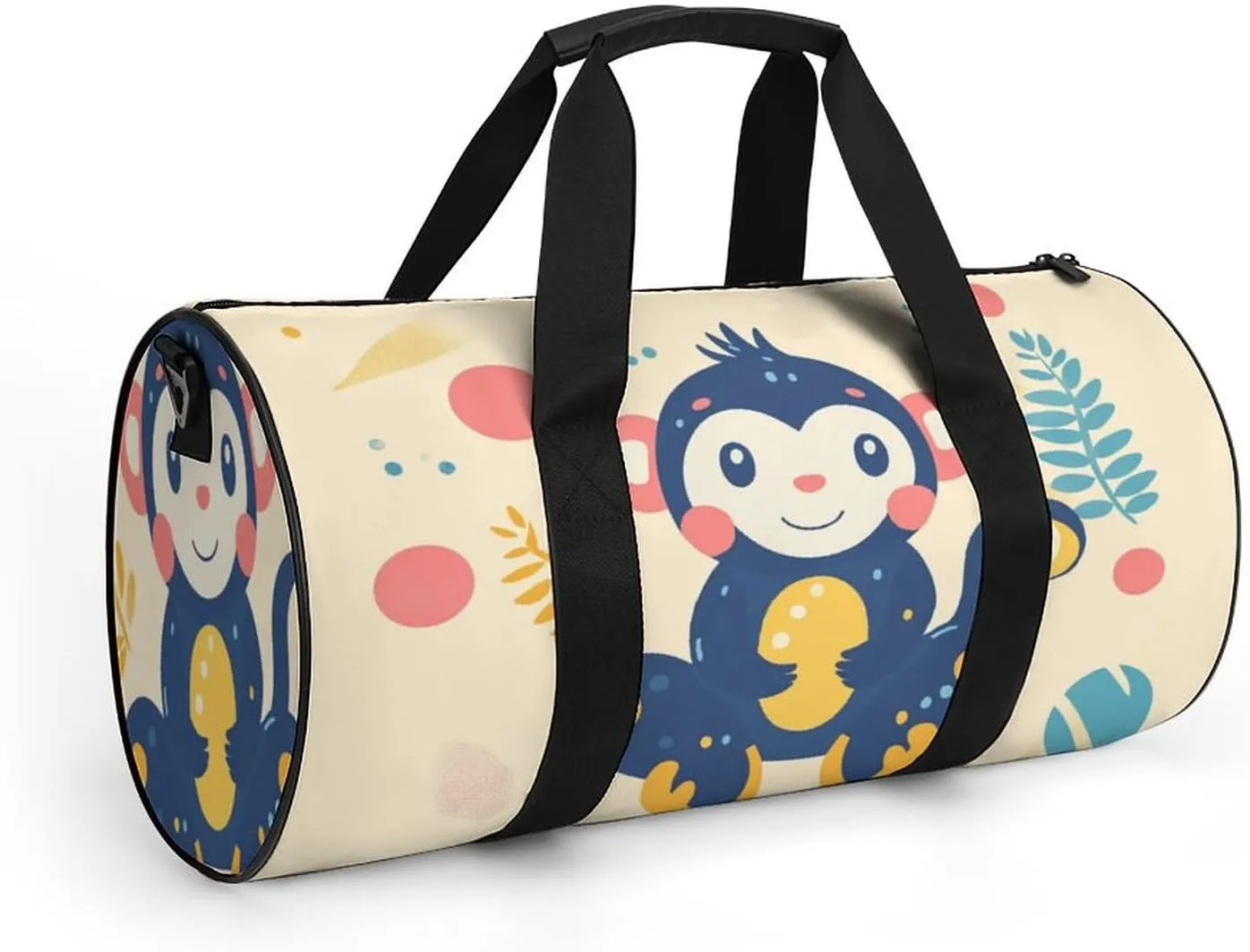 Gym Bag for Men Women Lightweight Sports Duffle Bag with Multiple Compartments Cylindrical Gym Bag for Fitness Travel And Outdoor Activities Ater Resistant Yoga Bag Training Bag Cheerful Monkey