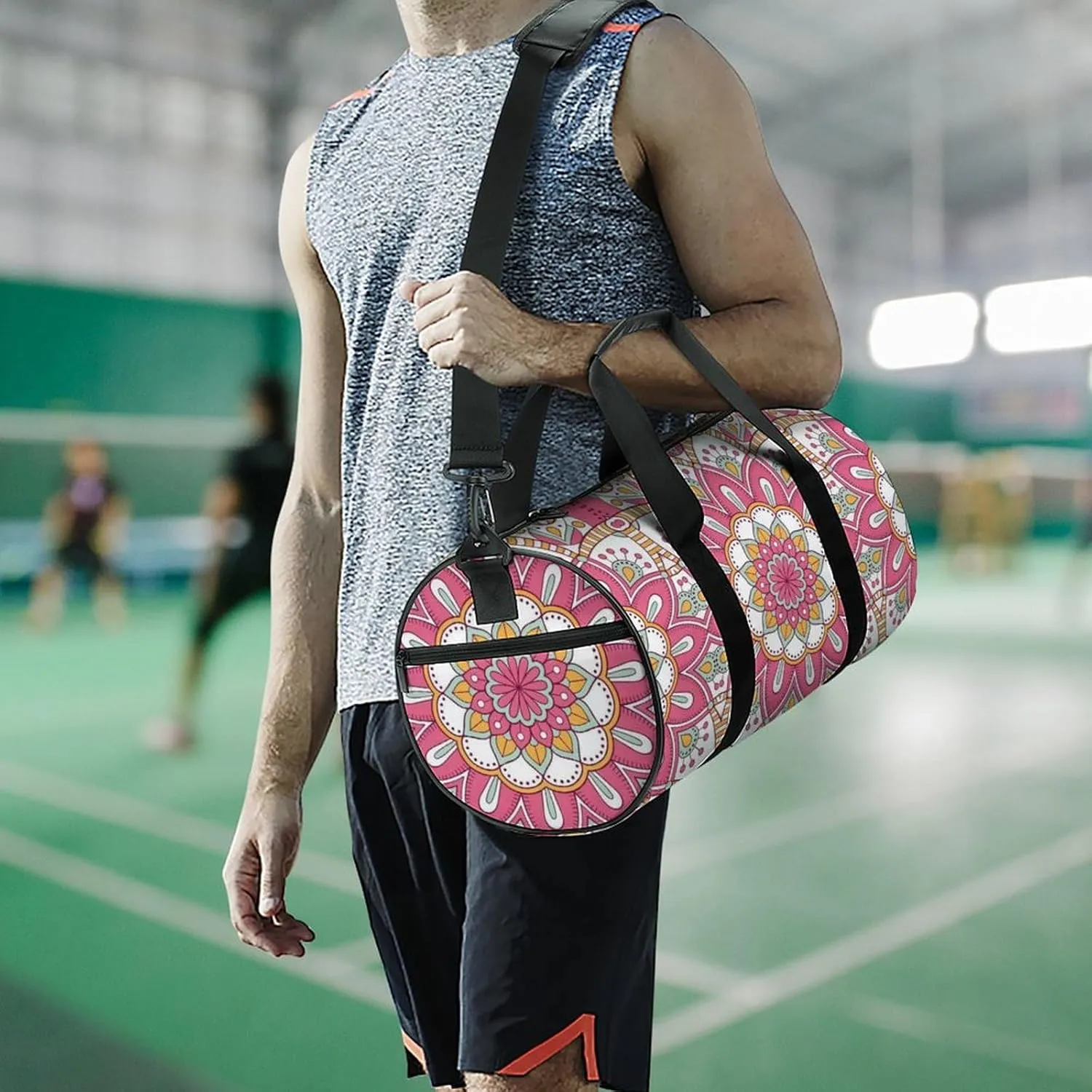 Gym Bag for Men Women Lightweight Sports Duffle Bag with Multiple Compartments Cylindrical Gym Bag for Fitness Travel And Outdoor Activities Ater Resistant Yoga Bag Training Bag Floral Paisley